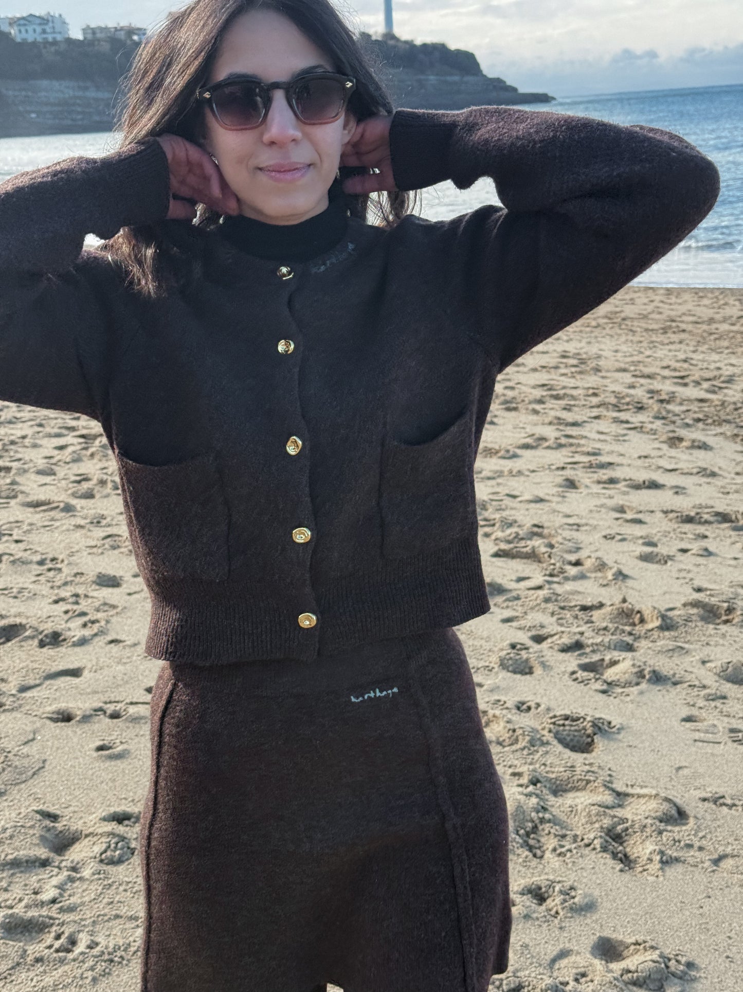 Jupe Droite MARSA en Maille – Chocolat