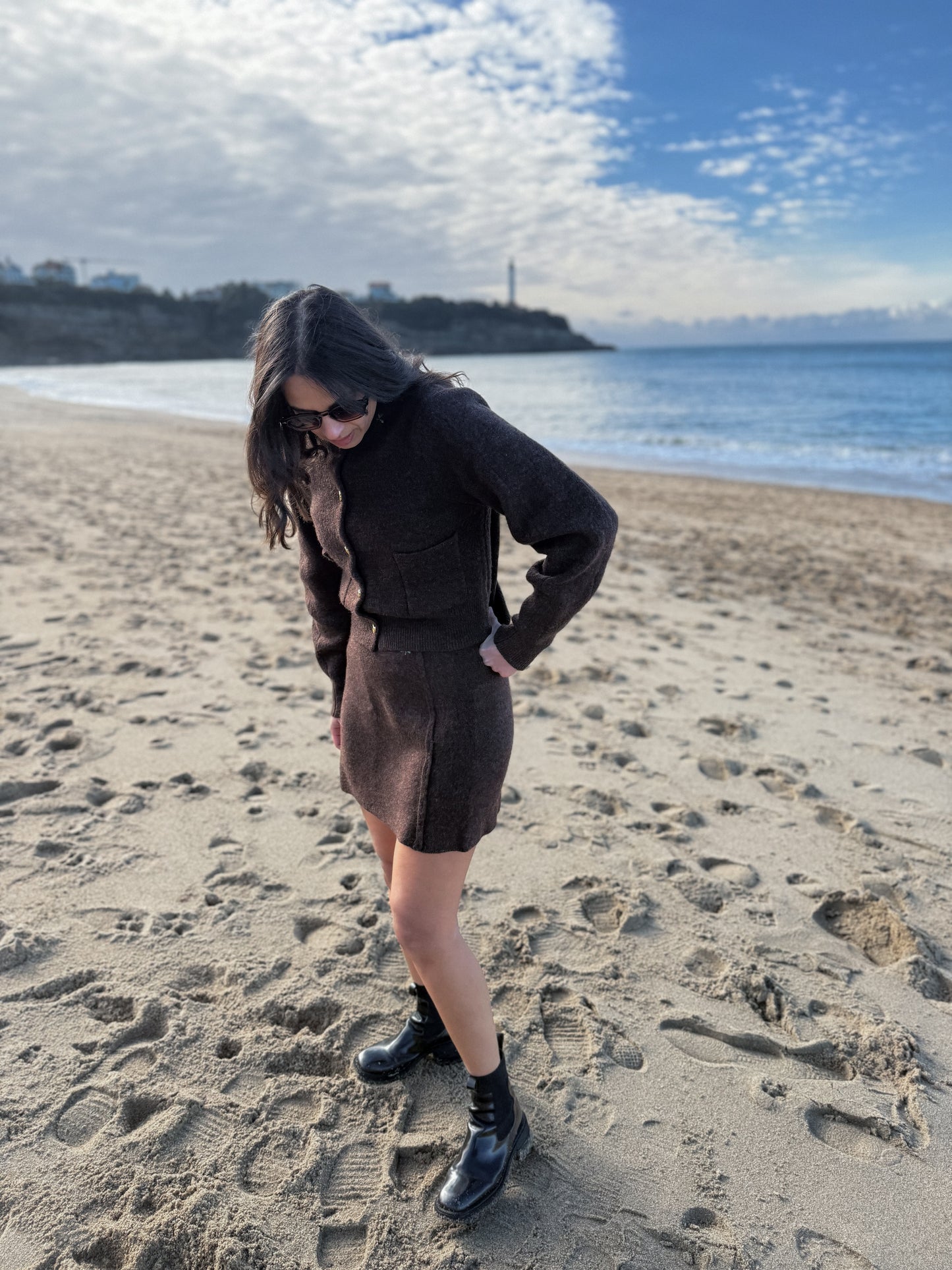 Jupe Droite MARSA en Maille – Chocolat