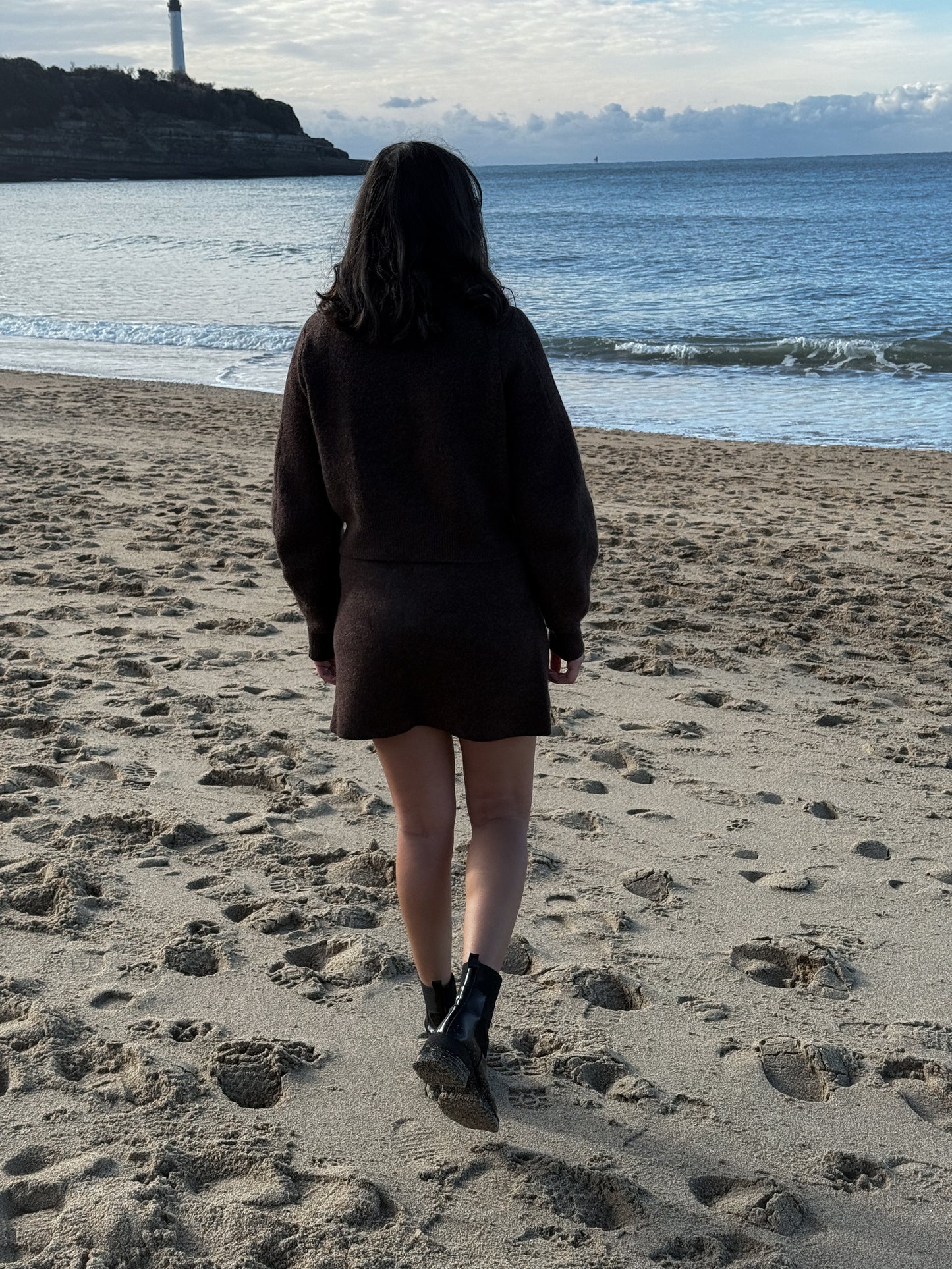 Jupe Droite MARSA en Maille – Chocolat